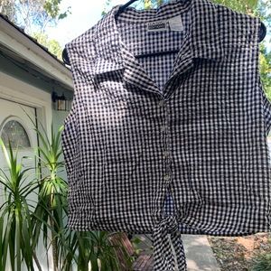 Blue and white Gingham button down crop top